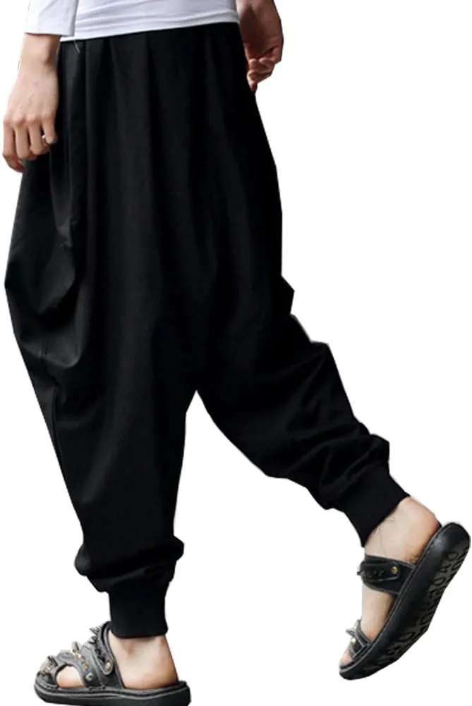 ONTTNO Men's Harem Pants Loose Stretchy Waist Casual Hippie Trousers