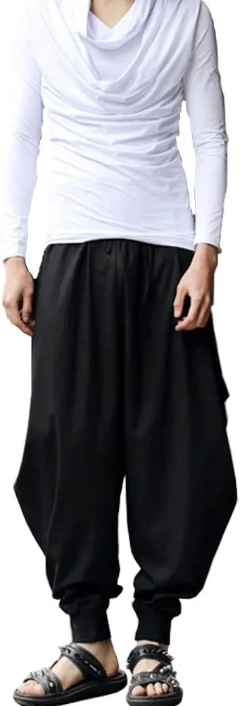 ONTTNO Men's Harem Pants Loose Stretchy Waist Casual Hippie Trousers
