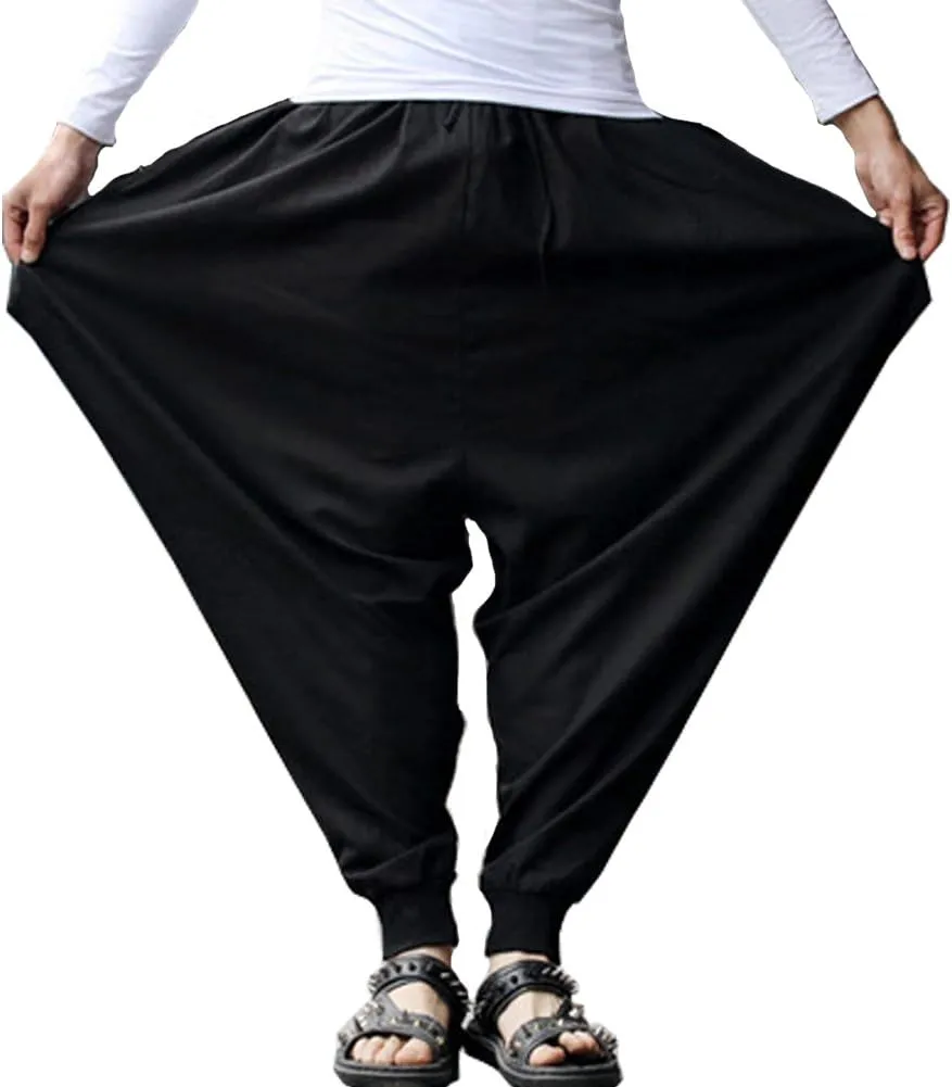 ONTTNO Men's Harem Pants Loose Stretchy Waist Casual Hippie Trousers