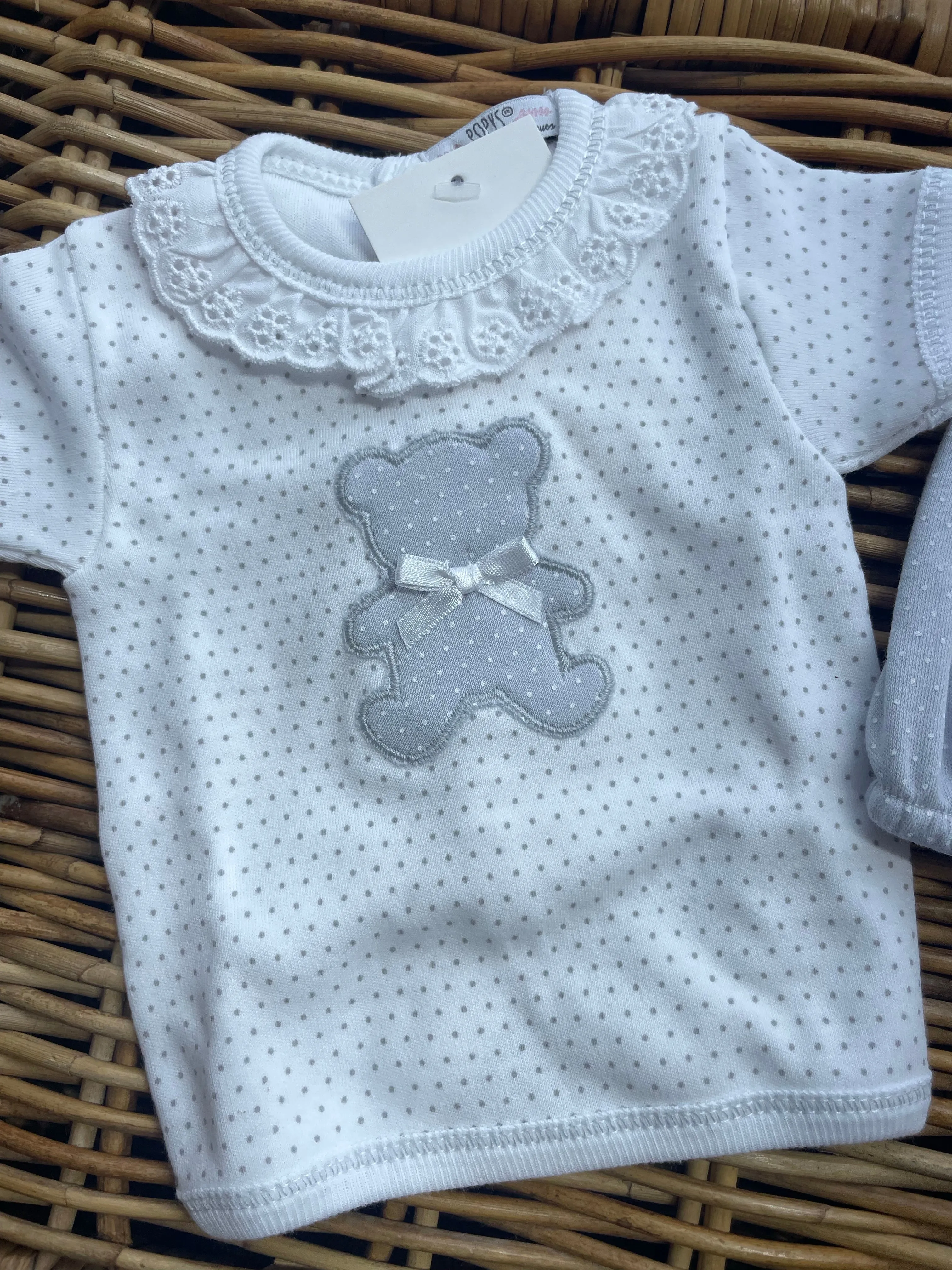 Popys Grey/White Teddy Jam Pants Set 00m