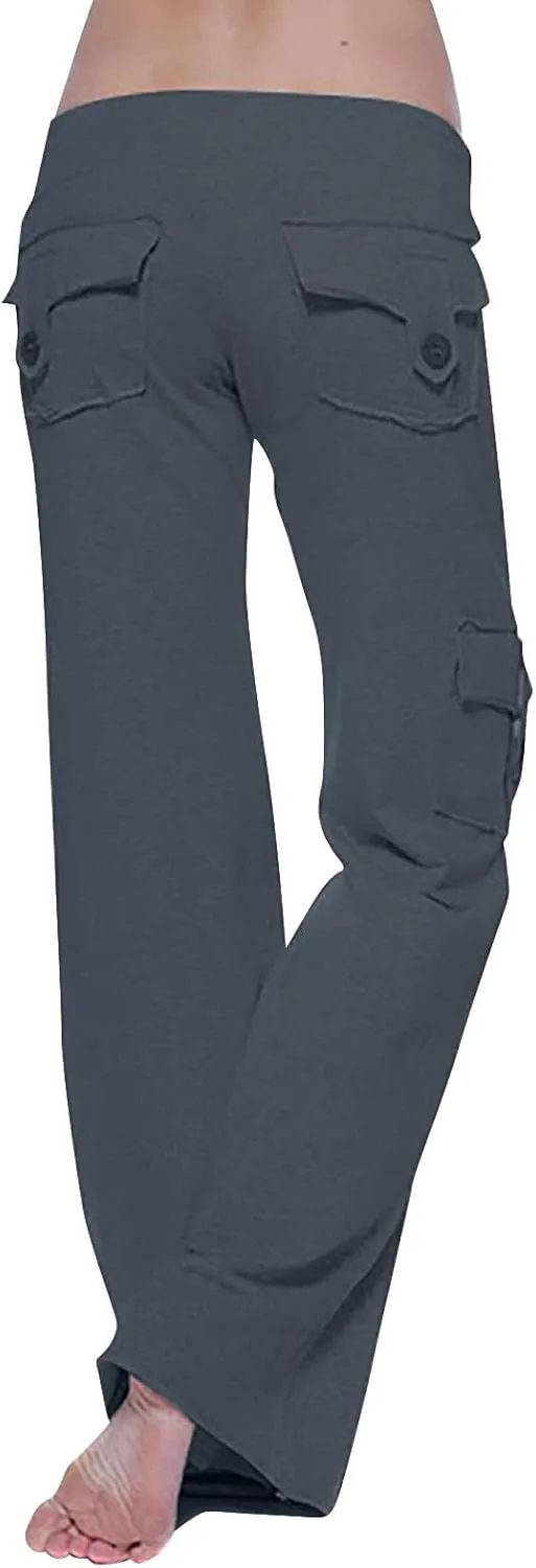 SMIDOW Plus Size Yoga Cargo Pants for Women with Pockets Loose Comfy Stretchy Wide Leg Bootcut Athletic Workout Leggings