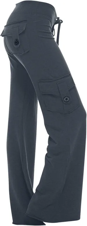 SMIDOW Plus Size Yoga Cargo Pants for Women with Pockets Loose Comfy Stretchy Wide Leg Bootcut Athletic Workout Leggings