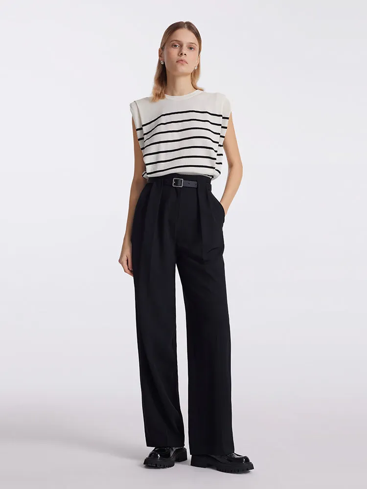 Striped Knitted Women Tank Top With Shoulder Pads