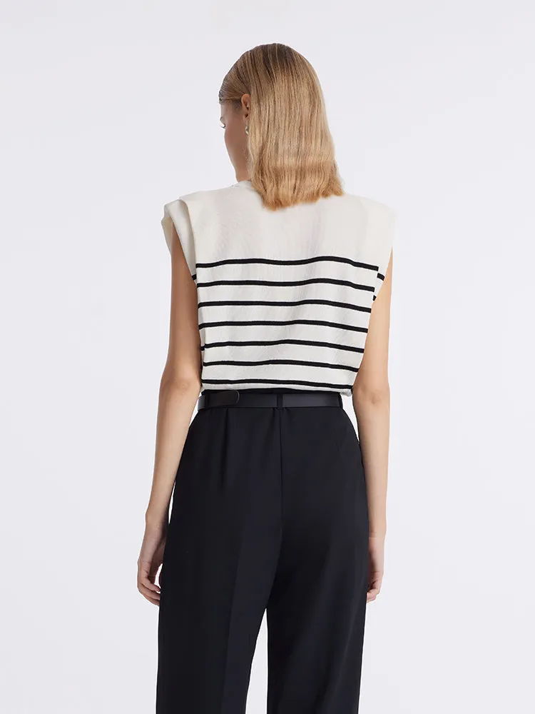 Striped Knitted Women Tank Top With Shoulder Pads