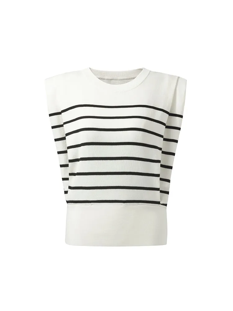 Striped Knitted Women Tank Top With Shoulder Pads