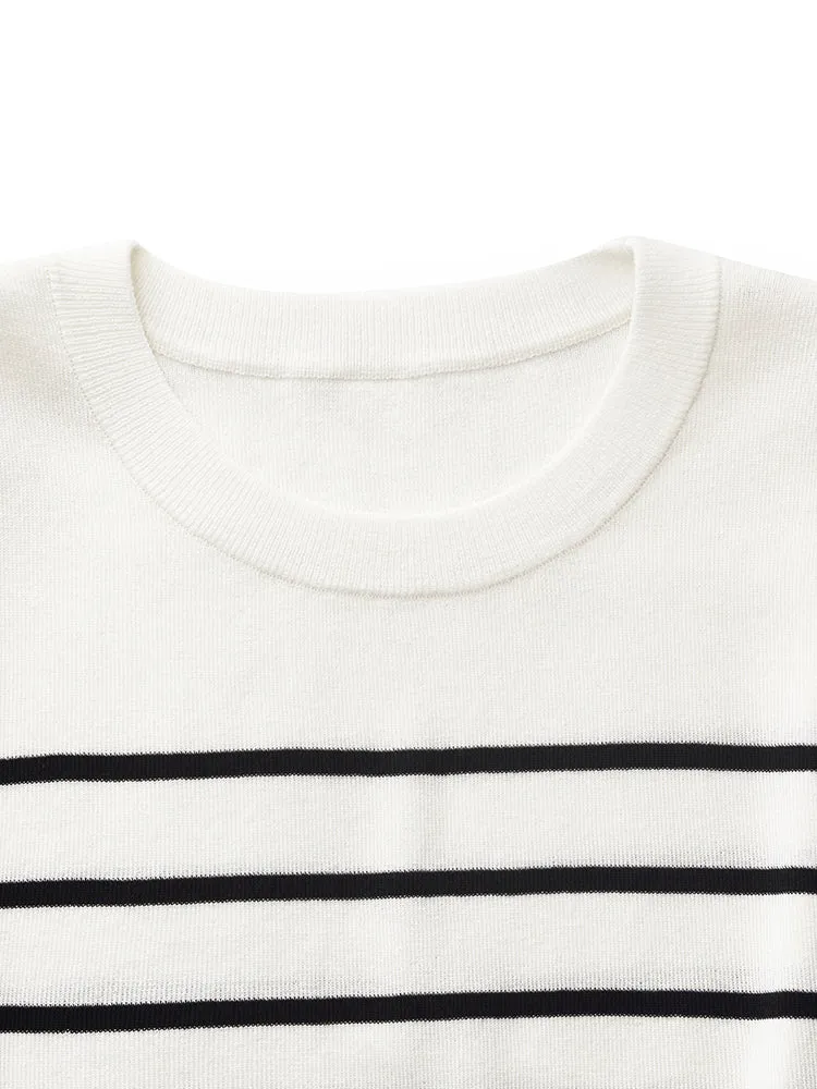 Striped Knitted Women Tank Top With Shoulder Pads