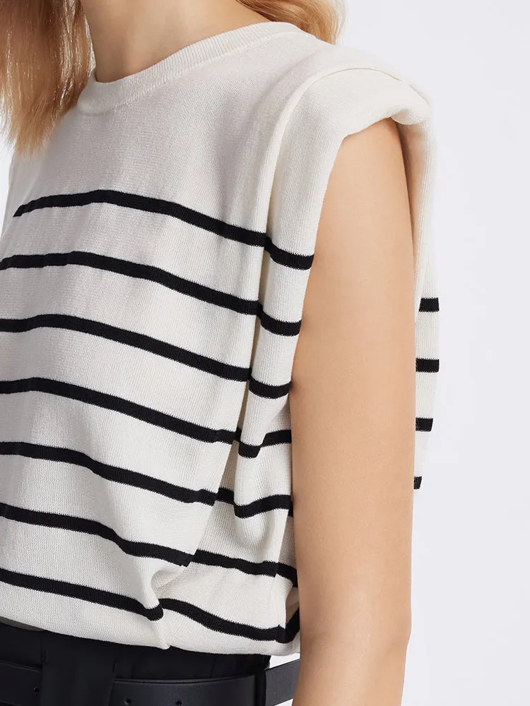Striped Knitted Women Tank Top With Shoulder Pads