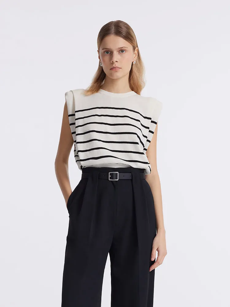 Striped Knitted Women Tank Top With Shoulder Pads