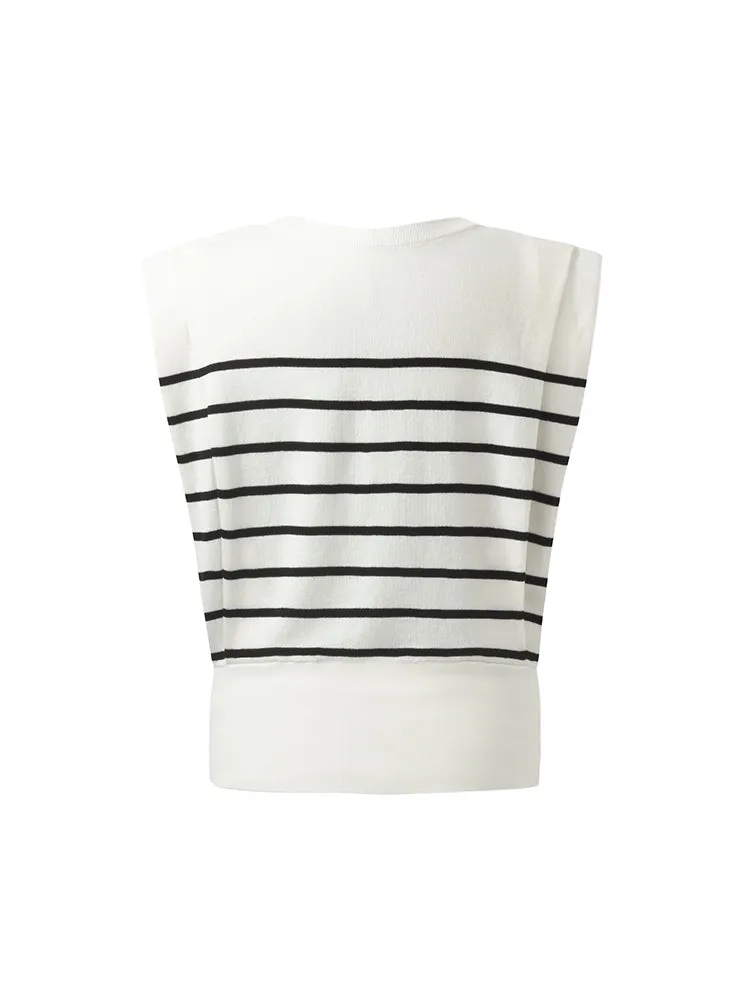 Striped Knitted Women Tank Top With Shoulder Pads