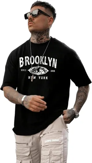 SweatyRocks Men's Letter Graphic Tee Short Sleeve Round Neck Drop Shoulder Top T-Shirt