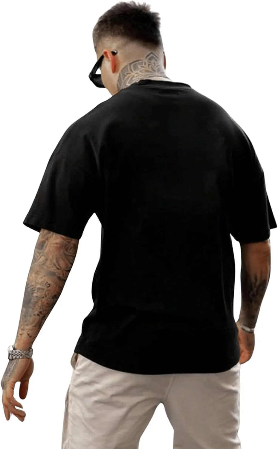 SweatyRocks Men's Letter Graphic Tee Short Sleeve Round Neck Drop Shoulder Top T-Shirt