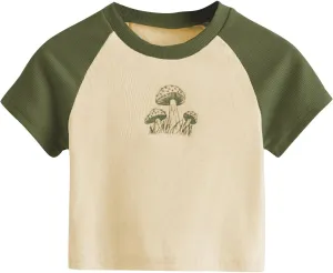 SweatyRocks Women's Graphic Print Round Neck T Shirt Short Sleeve Crop Tee Tops