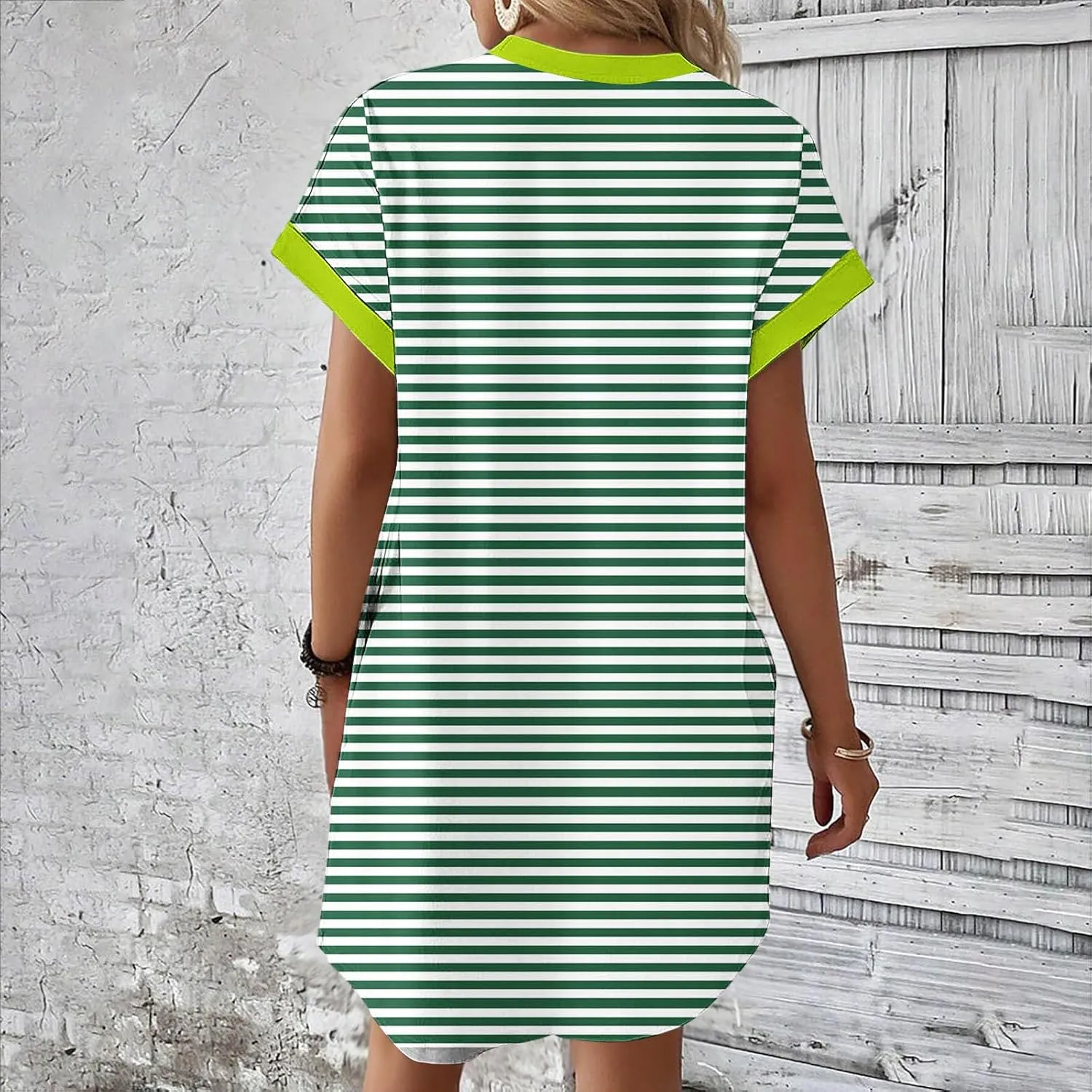 TANGNADE Womens Striped Summer Dresses Crewneck Cap Short Sleeve Midi Dress Casual A Line Tshirt Dress with Pockets