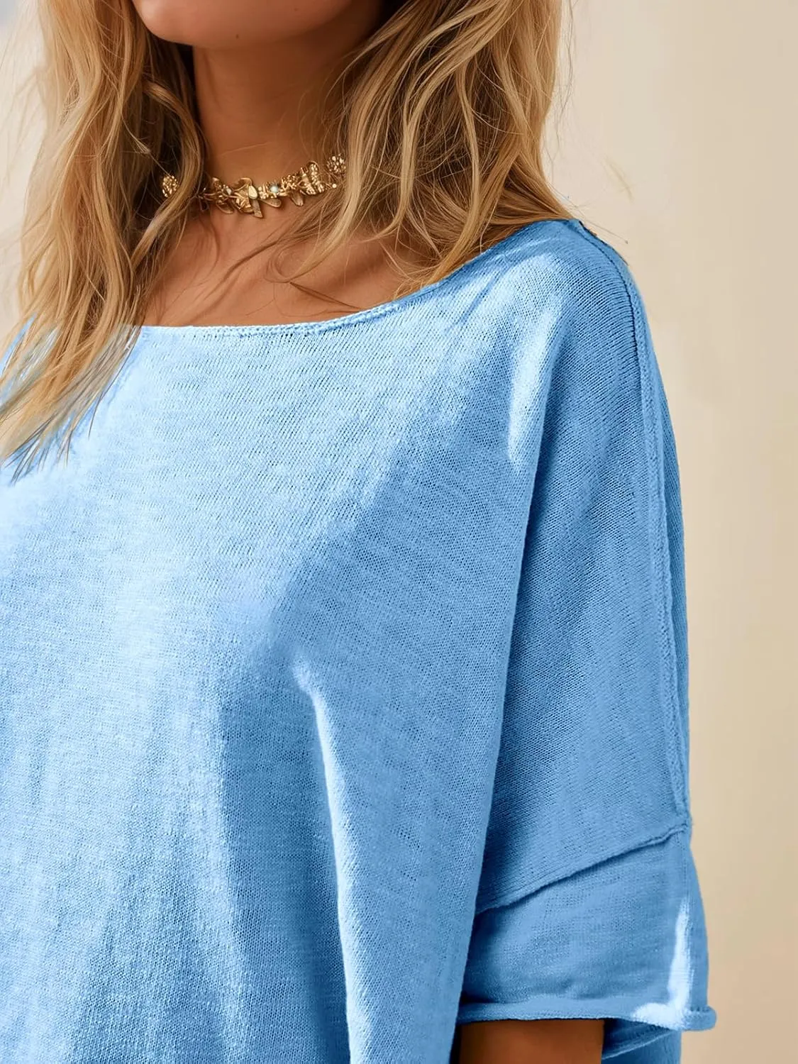 Tankaneo Women's Oversized T Shirts Casual Summer Crew Neck Loose Dropped Short Sleeve Side Slit Hem Blouse Tunic Tops
