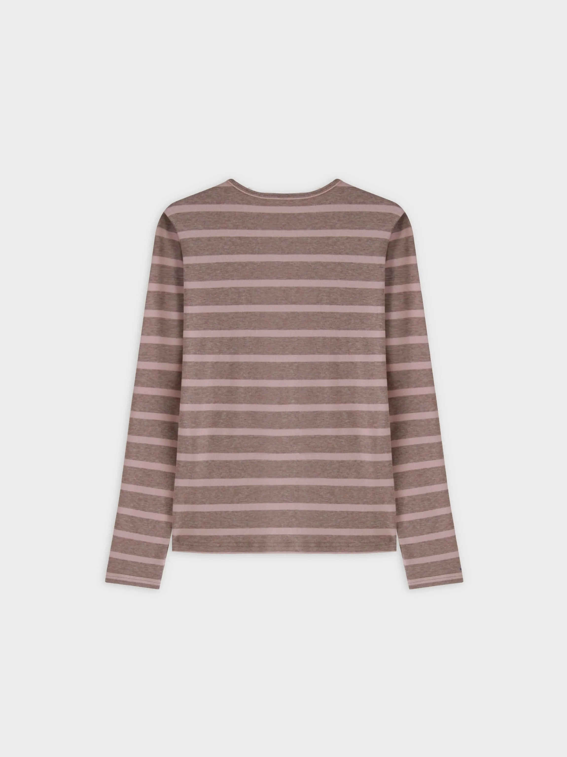 Thin Stripe High V Tee-Heathered Tan/Pink