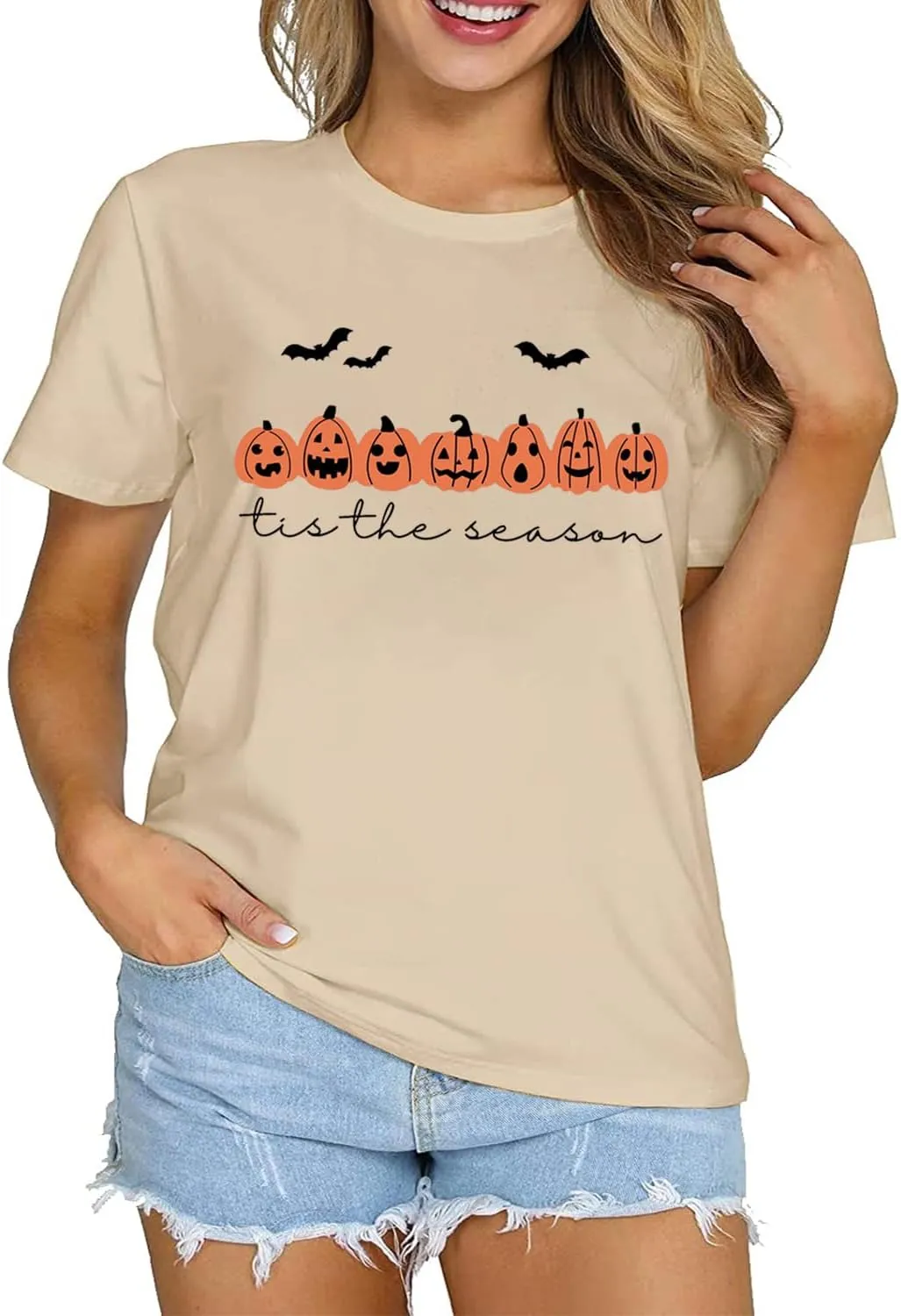 Tis The Season Halloween Tshirt Women Cute Pumpkin Graphic Tees Spooky Season Shirt Casual Short Sleeve Fall Tops