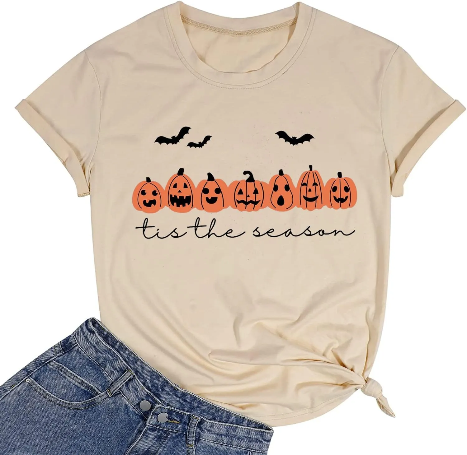 Tis The Season Halloween Tshirt Women Cute Pumpkin Graphic Tees Spooky Season Shirt Casual Short Sleeve Fall Tops