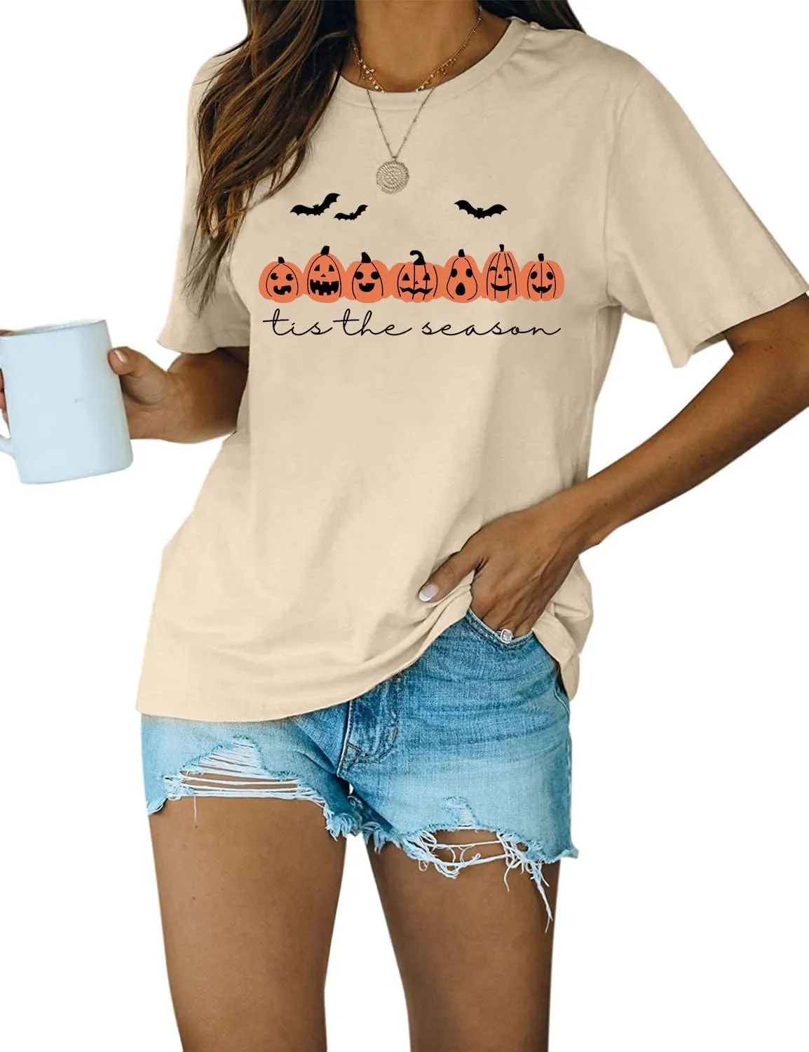 Tis The Season Halloween Tshirt Women Cute Pumpkin Graphic Tees Spooky Season Shirt Casual Short Sleeve Fall Tops