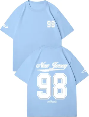 Verdusa Men's Jersey Oversized Letter Graphic T Shirt Crew Neck Drop Shoulder Short Sleeve Tee Tops