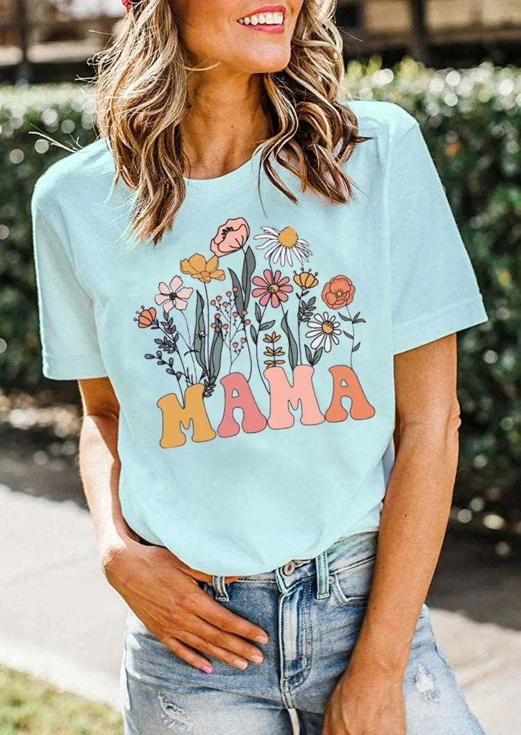 Wildflowers Mama Shirt Women Retro Floral Graphic Mom Tshirt Casual Loose Short Sleeve Tops Tee