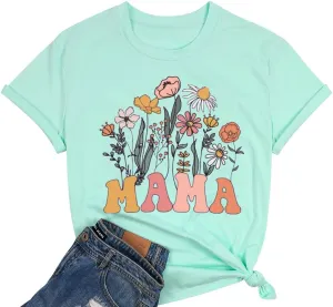 Wildflowers Mama Shirt Women Retro Floral Graphic Mom Tshirt Casual Loose Short Sleeve Tops Tee