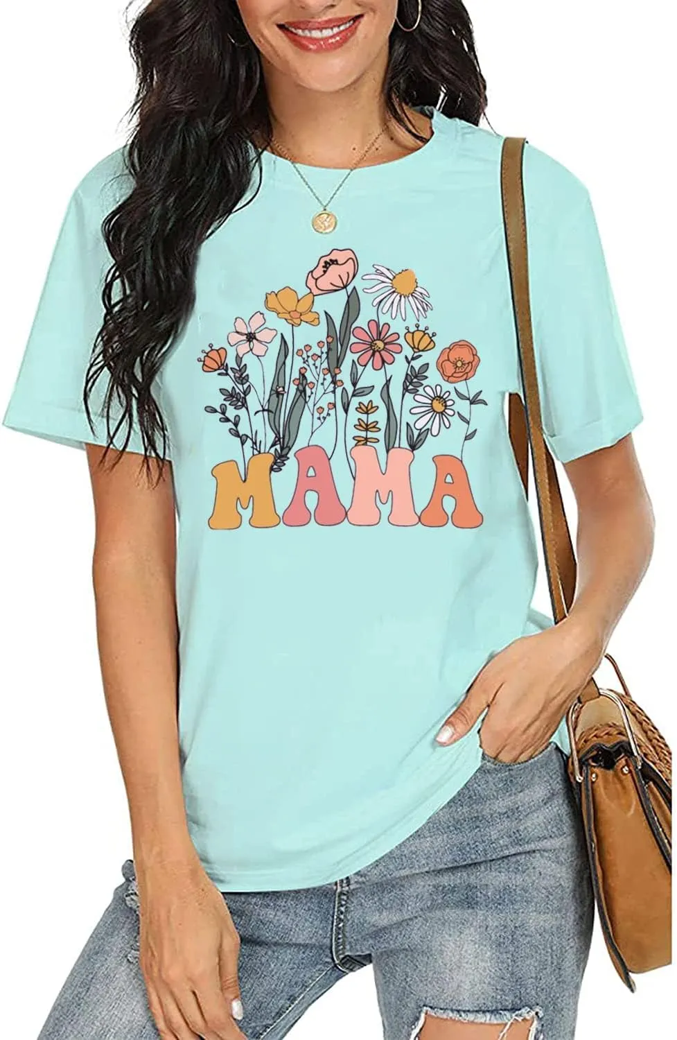 Wildflowers Mama Shirt Women Retro Floral Graphic Mom Tshirt Casual Loose Short Sleeve Tops Tee