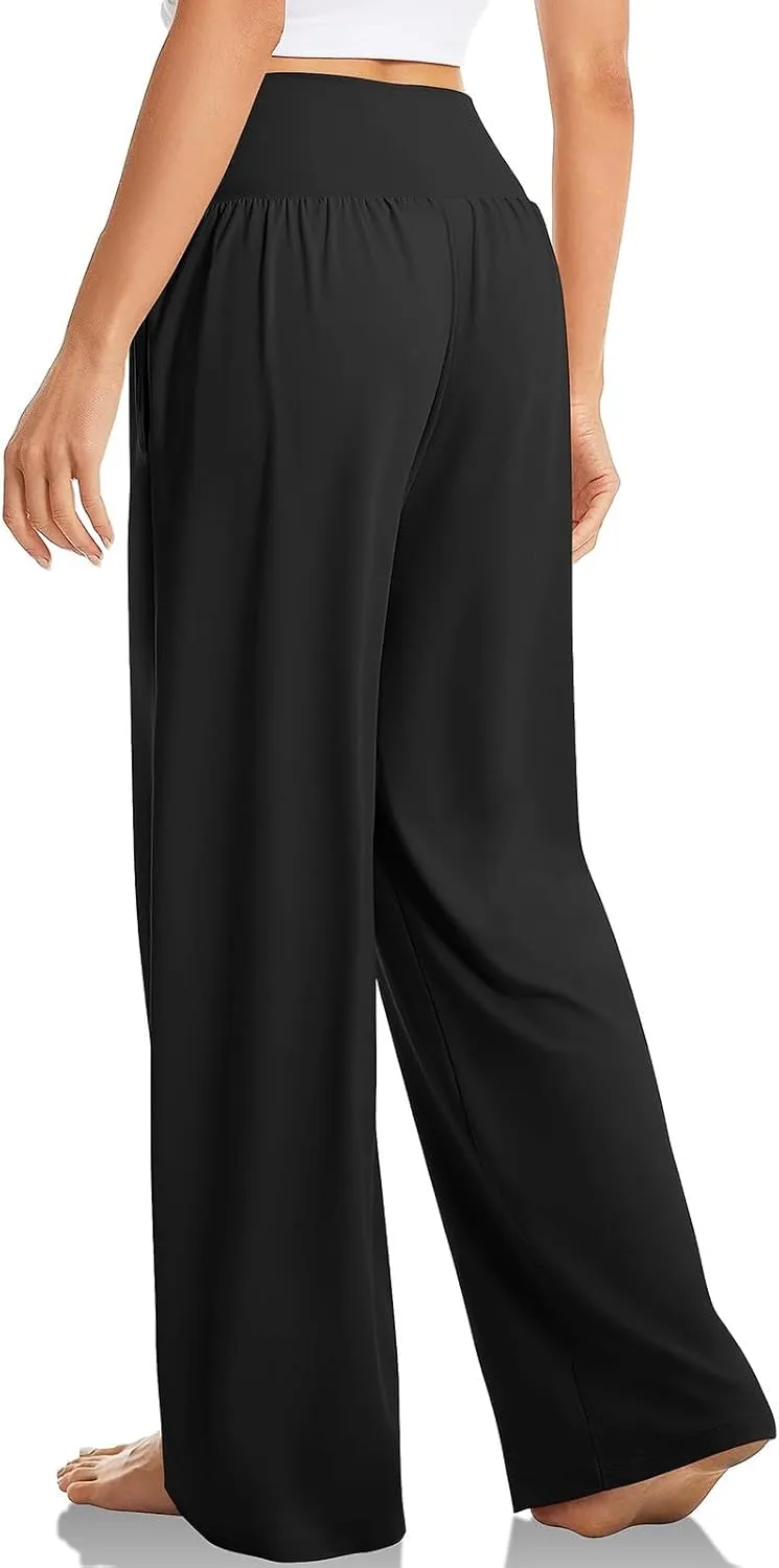 Women High Waist Straight Leg Pants Solid Color Crossed Trousers Casual Loose Sports Pant Slim Stretchy Yoga Pants