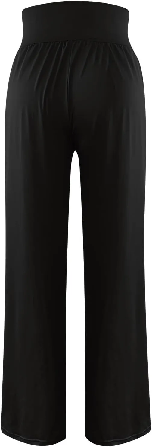Women High Waist Straight Leg Pants Solid Color Crossed Trousers Casual Loose Sports Pant Slim Stretchy Yoga Pants