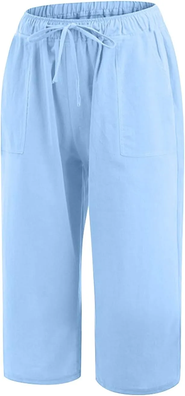 Women Linen Summer Y2K Streetwear Pants Elastic Waisted Baggy Stretchy Plus Size Trousers Travel