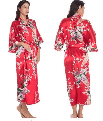 Women Long Floral Lounge Kimono Robe