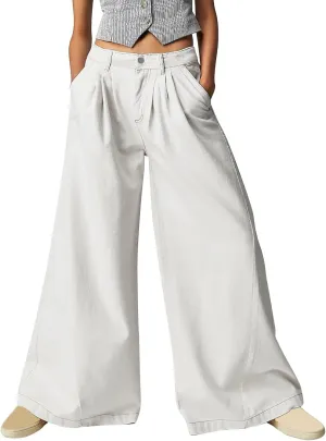 Women's Barrel Jeans Casual High Waisted Stretchy Wide Leg Pants Baggy Denim Pants