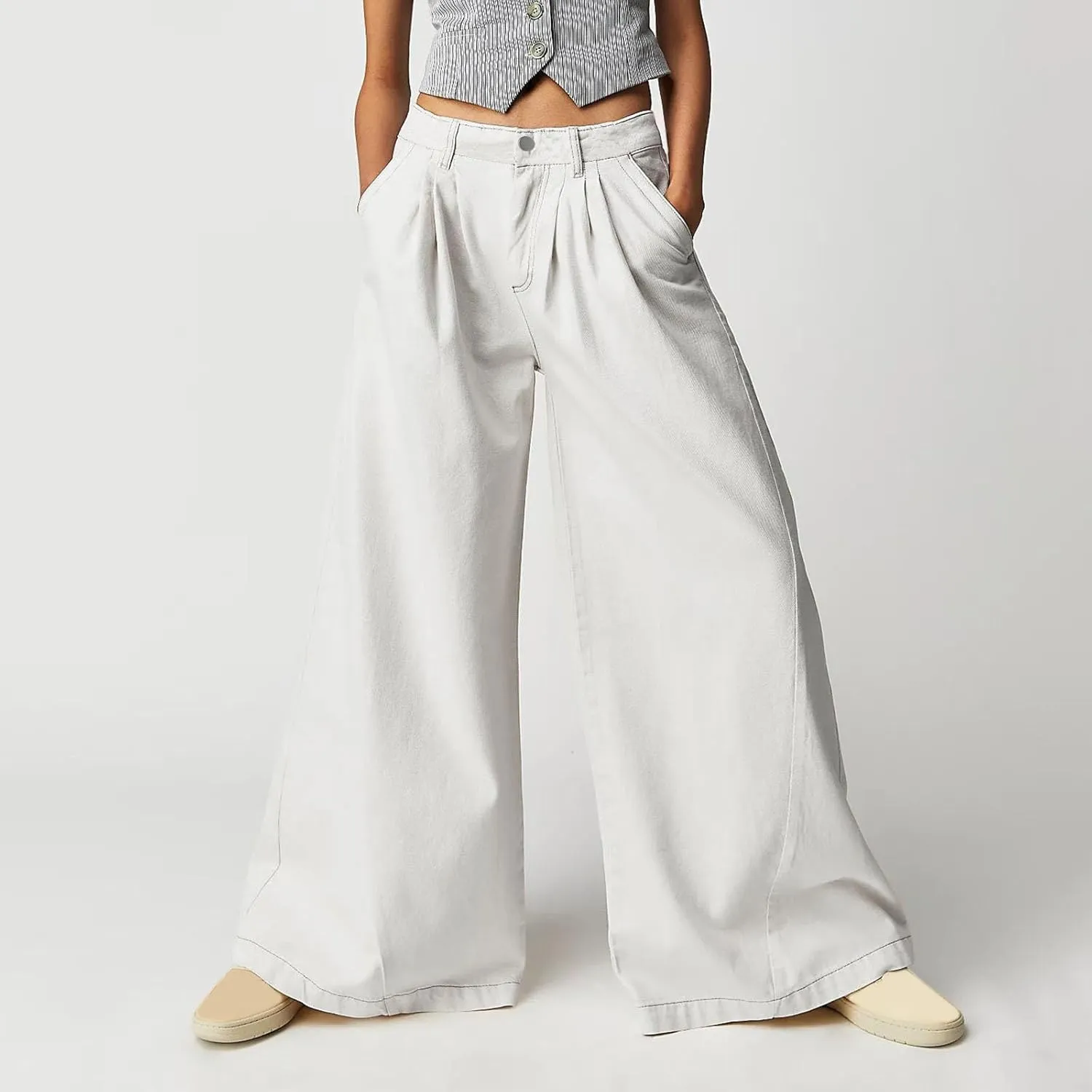 Women's Barrel Jeans Casual High Waisted Stretchy Wide Leg Pants Baggy Denim Pants