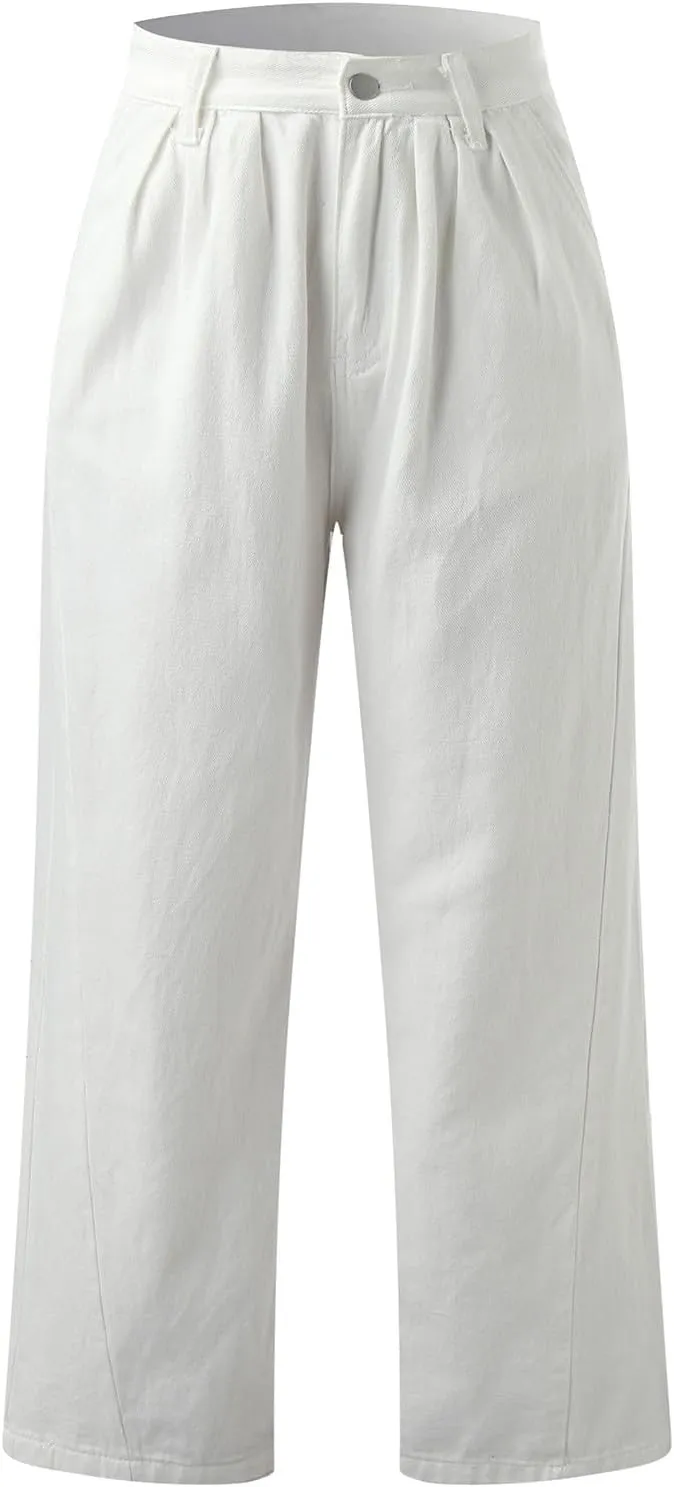 Women's Barrel Jeans Casual High Waisted Stretchy Wide Leg Pants Baggy Denim Pants