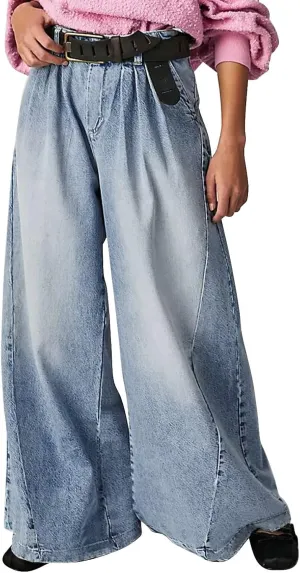 Women's Barrel Jeans Casual High Waisted Stretchy Wide Leg Pants Baggy Denim Pants