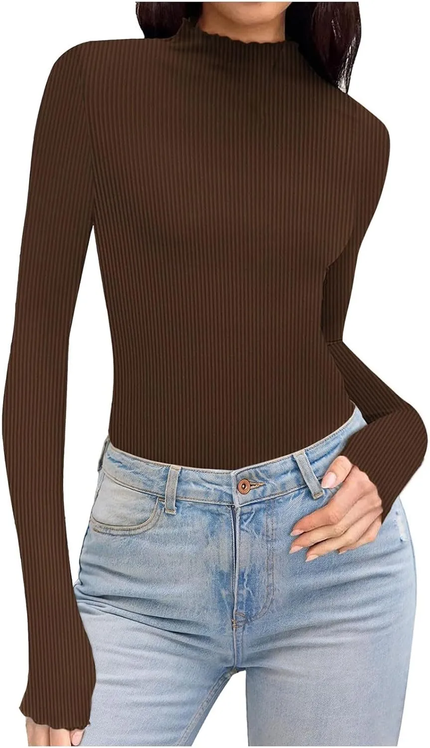 Women's Casual Basic Crop Tops Slim Fit Long Sleeve Crew Neck Tunic Tight Going Out T Shirts Dressy Casual Blouses
