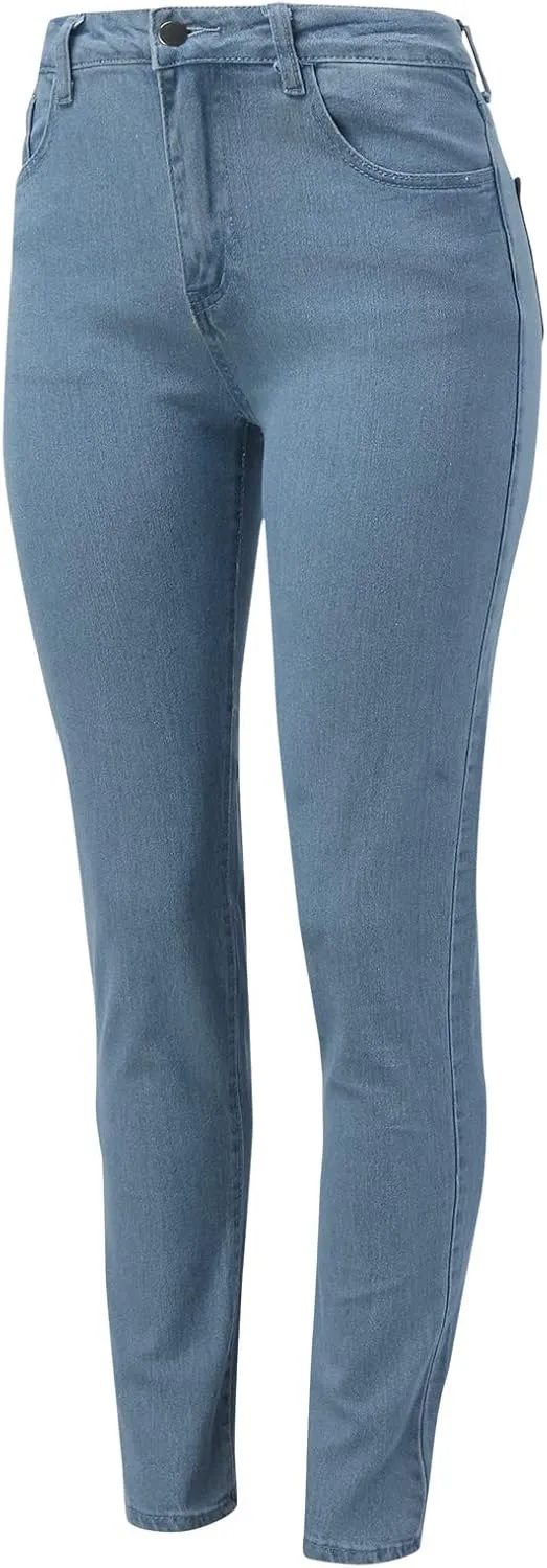 Women's Classic Slim Fit Pull-On Jeans Pants Butt Lifting Stretchy High Waist Straight Leg Denim Trousers with Pockets
