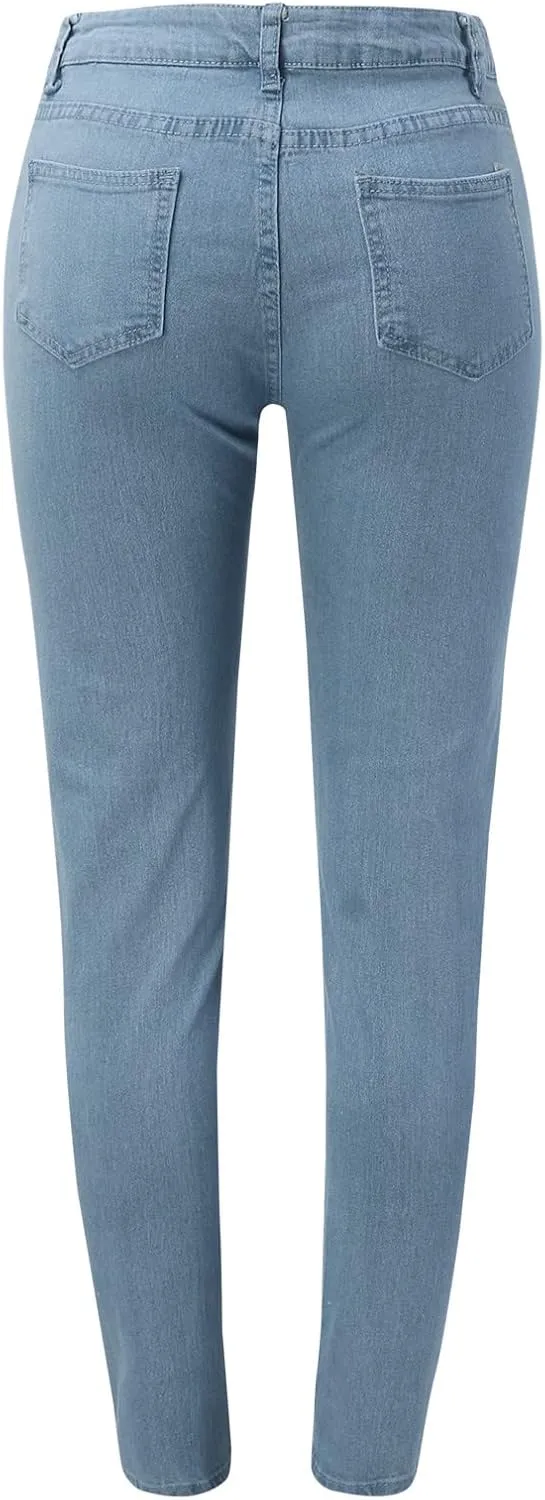 Women's Classic Slim Fit Pull-On Jeans Pants Butt Lifting Stretchy High Waist Straight Leg Denim Trousers with Pockets