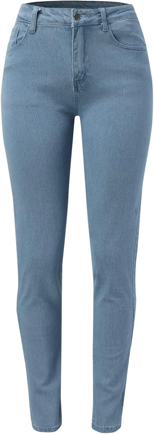 Women's Classic Slim Fit Pull-On Jeans Pants Butt Lifting Stretchy High Waist Straight Leg Denim Trousers with Pockets