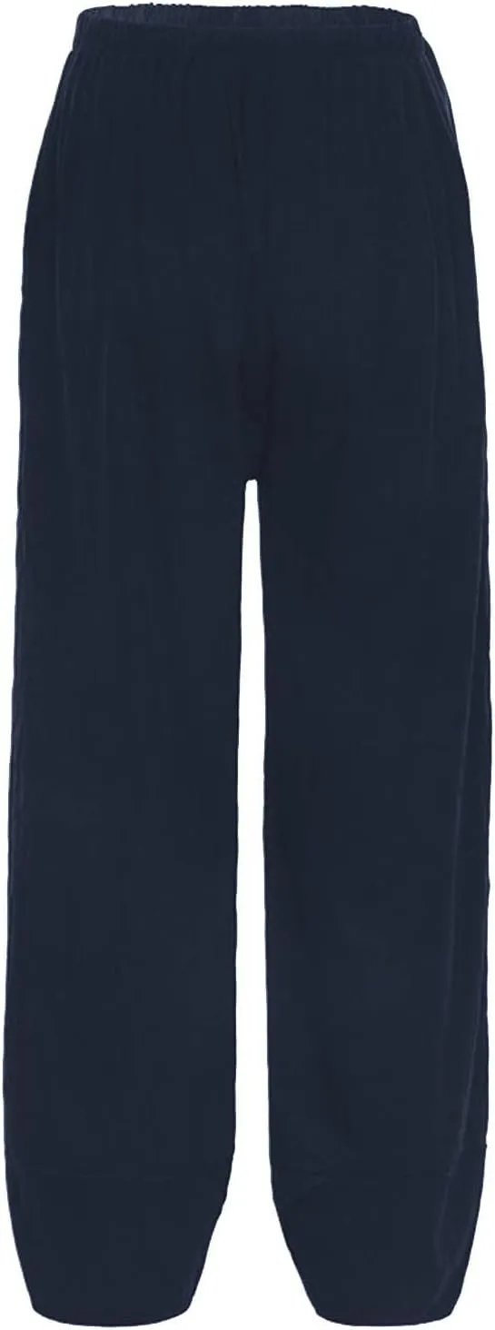 Women's Cotton Linen Summer Casual Flowy Palazzo Lounge Pants Elastic Waist Baggy Stretchy Plus Size Trousers