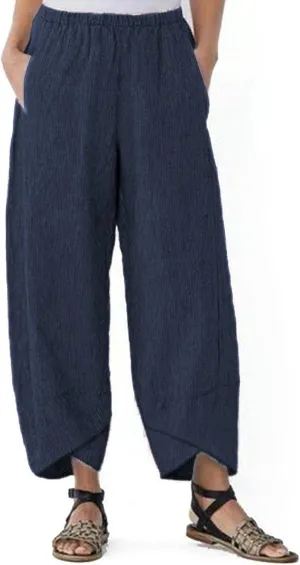 Women's Cotton Linen Summer Casual Flowy Palazzo Lounge Pants Elastic Waist Baggy Stretchy Plus Size Trousers
