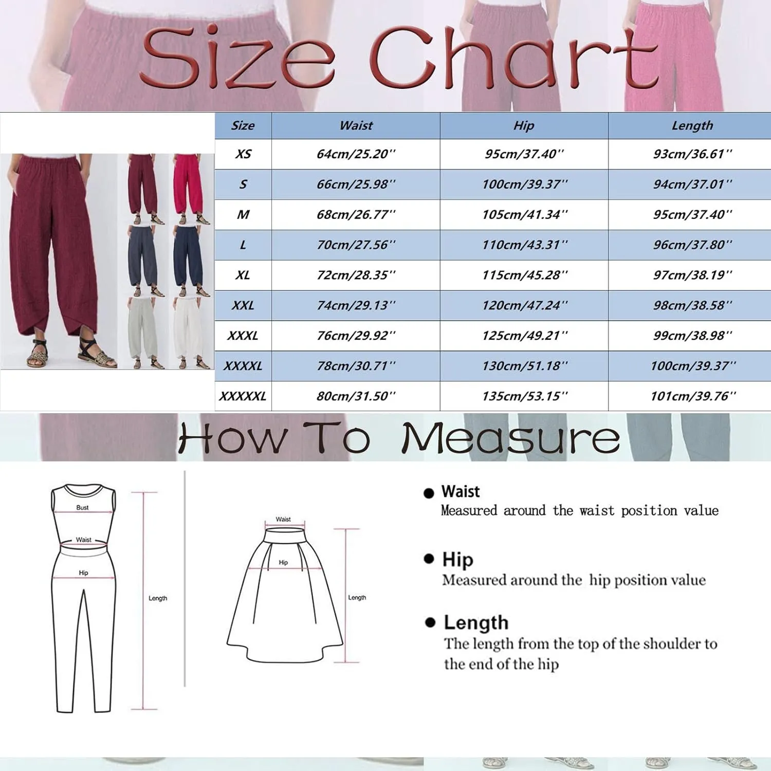 Women's Cotton Linen Summer Casual Flowy Palazzo Lounge Pants Elastic Waist Baggy Stretchy Plus Size Trousers