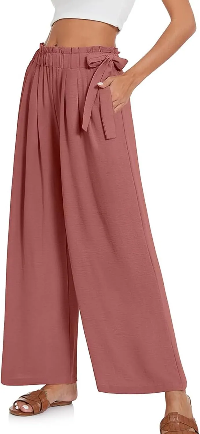 Women's Cotton Linen Summer Y2K Streetwear Palazzo Lounge Pants Elastic Waist Baggy Stretchy Slim-Fit