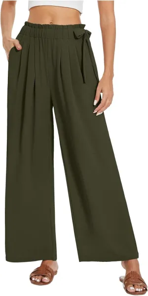 Women's Cotton Linen Summer Y2K Streetwear Palazzo Lounge Pants Elastic Waist Baggy Stretchy Slim-Fit
