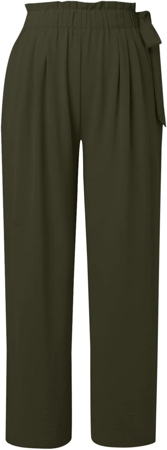 Women's Cotton Linen Summer Y2K Streetwear Palazzo Lounge Pants Elastic Waist Baggy Stretchy Slim-Fit