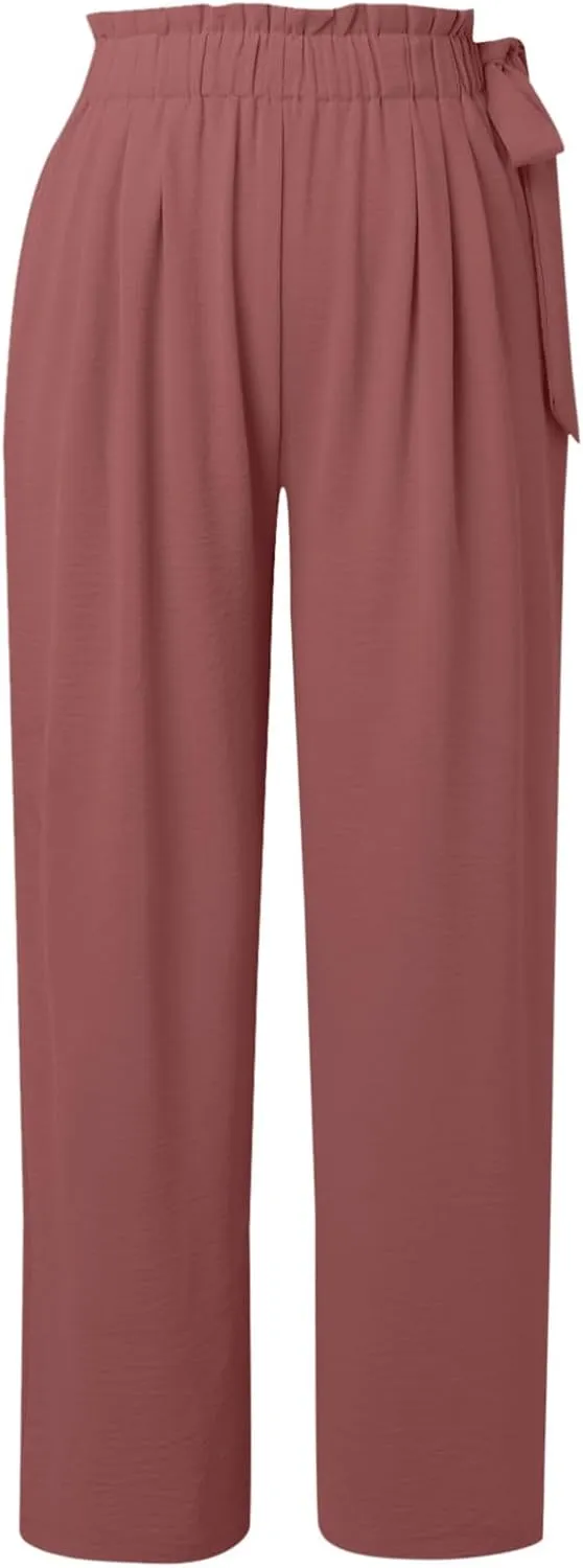 Women's Cotton Linen Summer Y2K Streetwear Palazzo Lounge Pants Elastic Waist Baggy Stretchy Slim-Fit