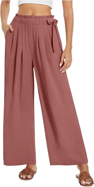 Women's Cotton Linen Summer Y2K Streetwear Palazzo Lounge Pants Elastic Waist Baggy Stretchy Slim-Fit