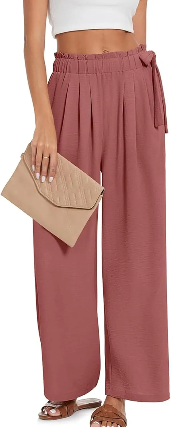 Women's Cotton Linen Summer Y2K Streetwear Palazzo Lounge Pants Elastic Waist Baggy Stretchy Slim-Fit