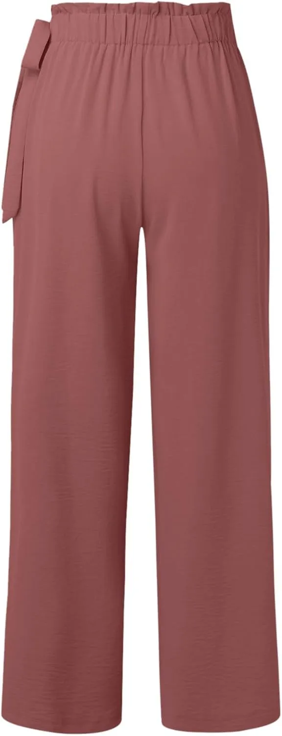 Women's Cotton Linen Summer Y2K Streetwear Palazzo Lounge Pants Elastic Waist Baggy Stretchy Slim-Fit