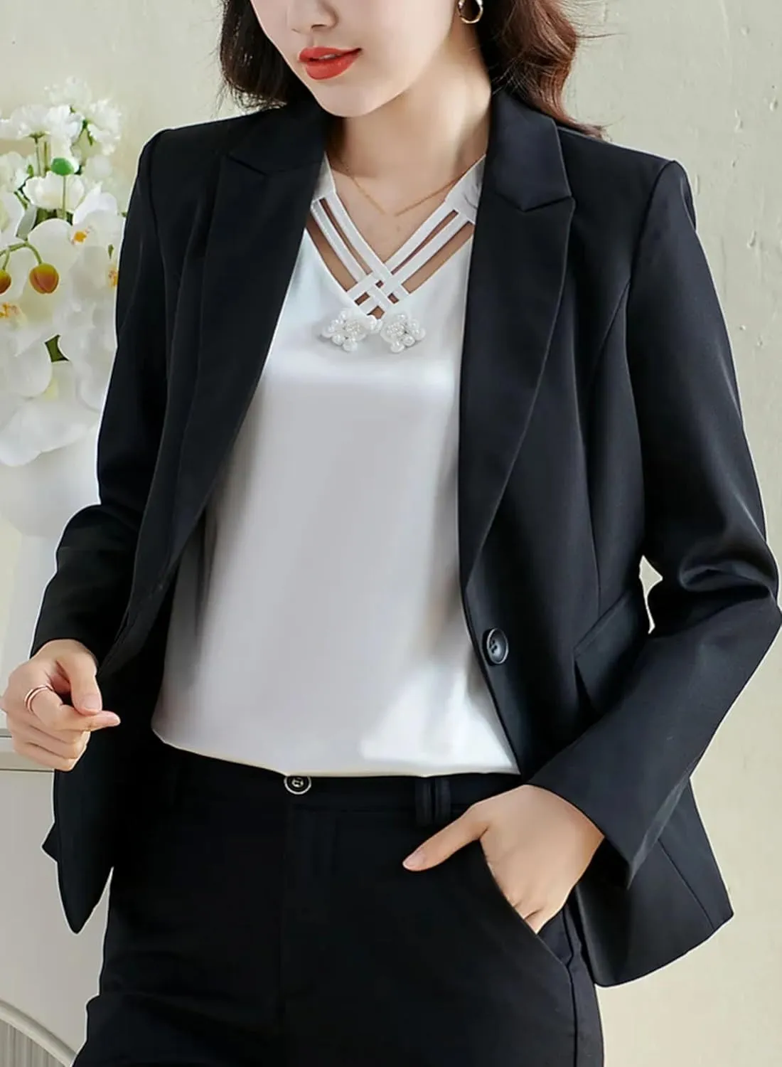 Women's Hollow Out Tank Top & Camisole Summer Breathable V-Neck Sleeveless Vest Office Lady Business Casual Loose Fit Shirt