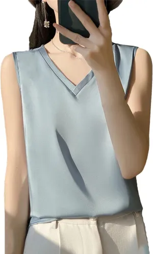 Women's Lightweight Casual Tank Top & Camisole Summer V-Neck Sleeveless Vest Loose Fit Undershirts to Wear Under Blazers